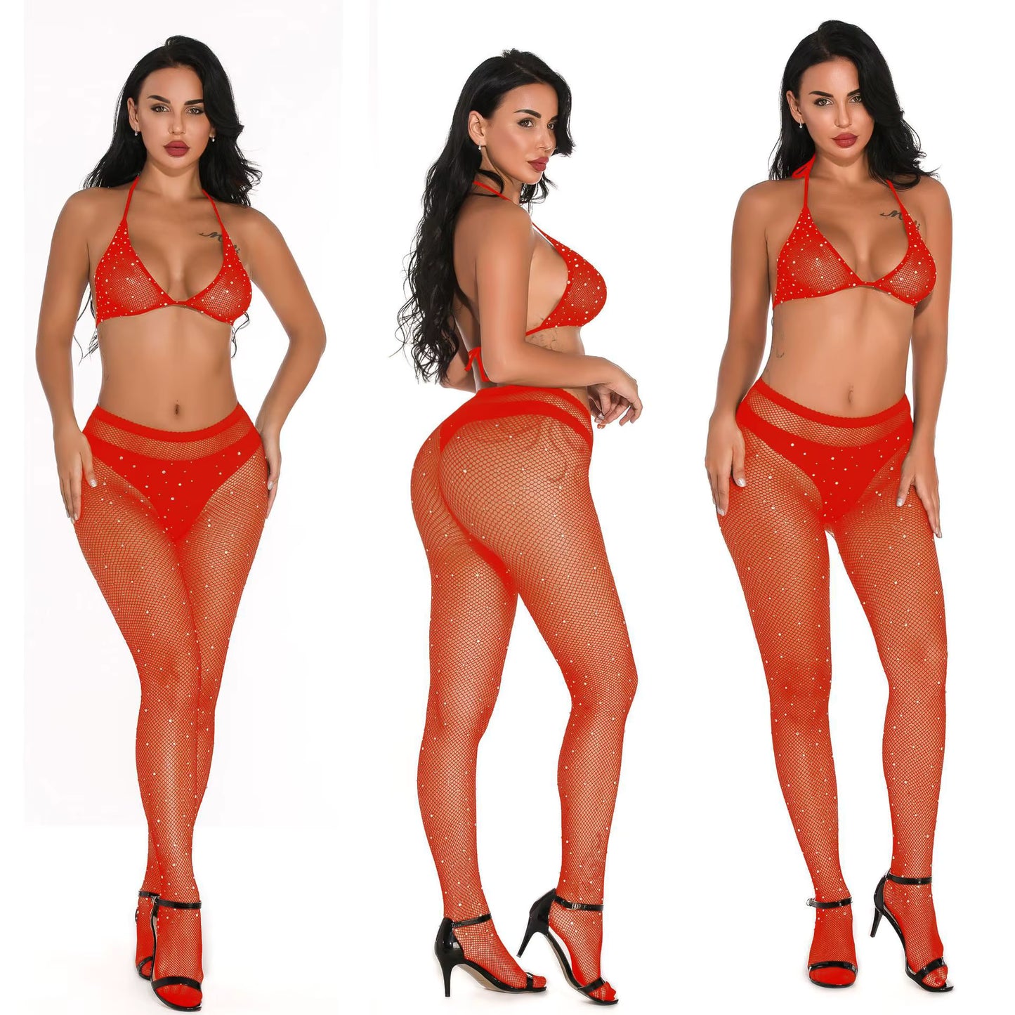 CHEEKY SET - DIAMANTE MESH (RED)
