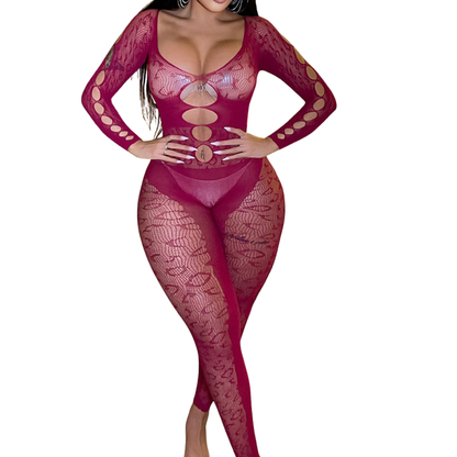 LUCIA - LEOPARD BODYSTOCKING (CHERRY)