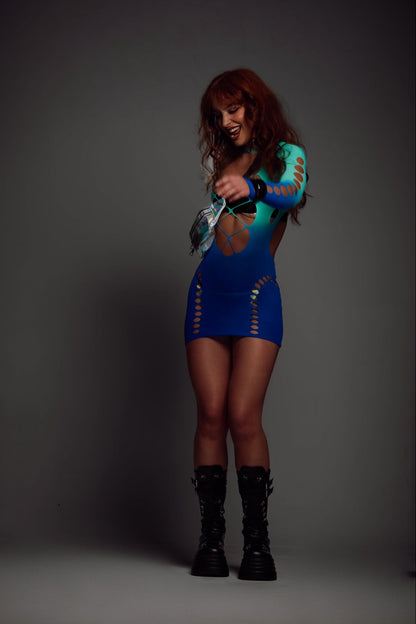 MISHA OMBRE MINI DRESS (AQUA)