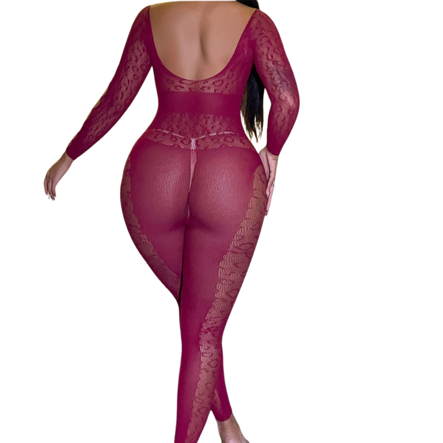 LUCIA - LEOPARD BODYSTOCKING (CHERRY)