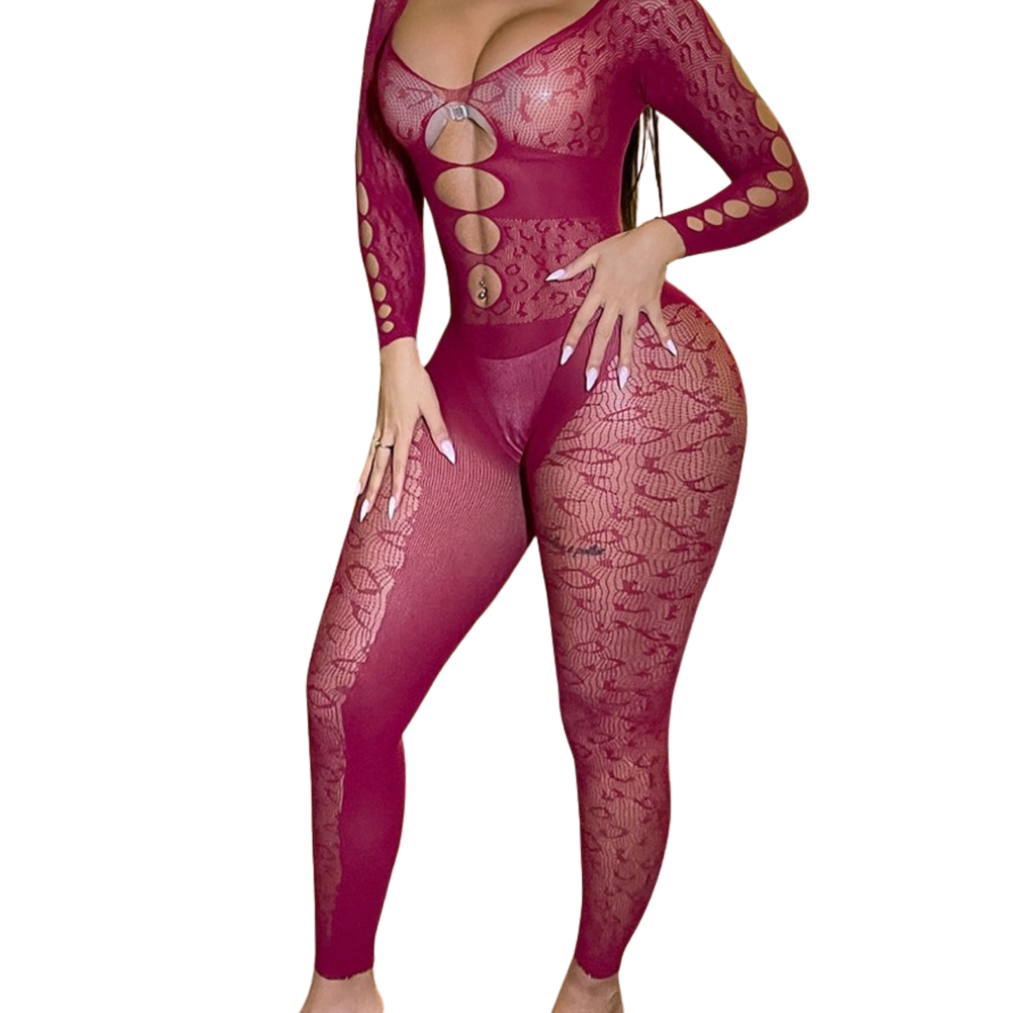 LUCIA - LEOPARD BODYSTOCKING (CHERRY)