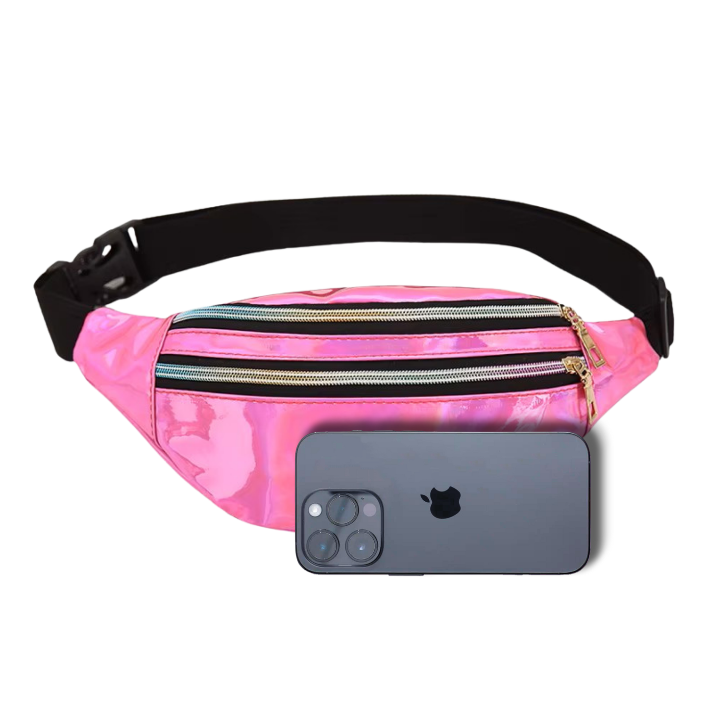 BADDIE BELT - HOLOGRAPHIC FANNY PACK (PINK)