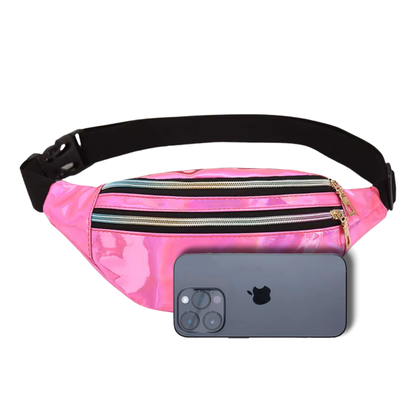 BADDIE BELT - HOLOGRAPHIC FANNY PACK (PINK)