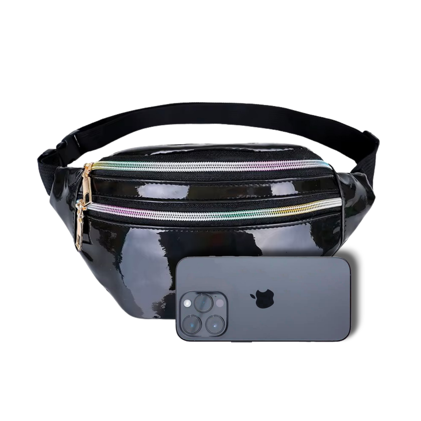 BADDIE BELT - HOLOGRAPHIC FANNY PACK (BLACK)