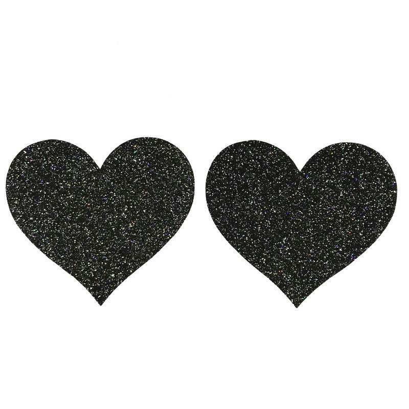 SHIMMER HEART NIPPLE PASTIES (BLACK)