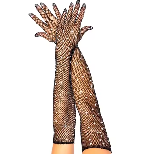 CHEEKY - DIAMANTE FISHNET GLOVES